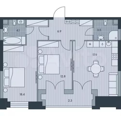 3-к. квартира, 65,9м, 29/34эт. - Фото 1