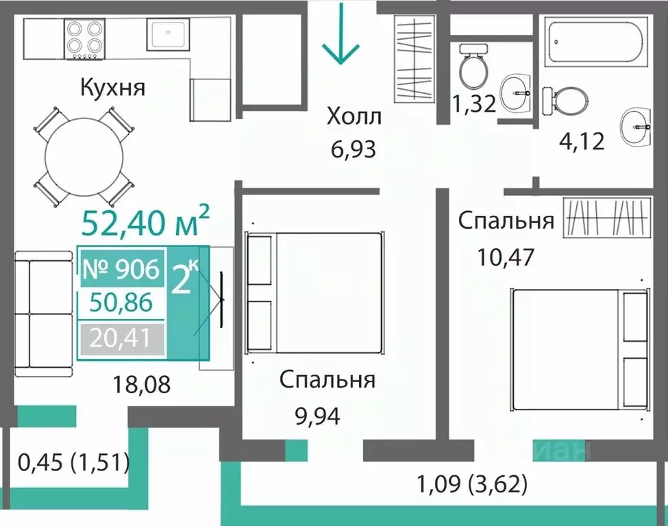 2-к кв. Крым, Симферополь Барбарис жилой комплекс (52.4 м) - Фото 0