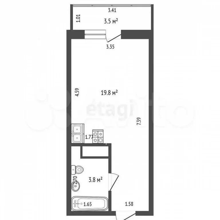 Квартира-студия, 23,6 м, 3/19 эт. - Фото 0