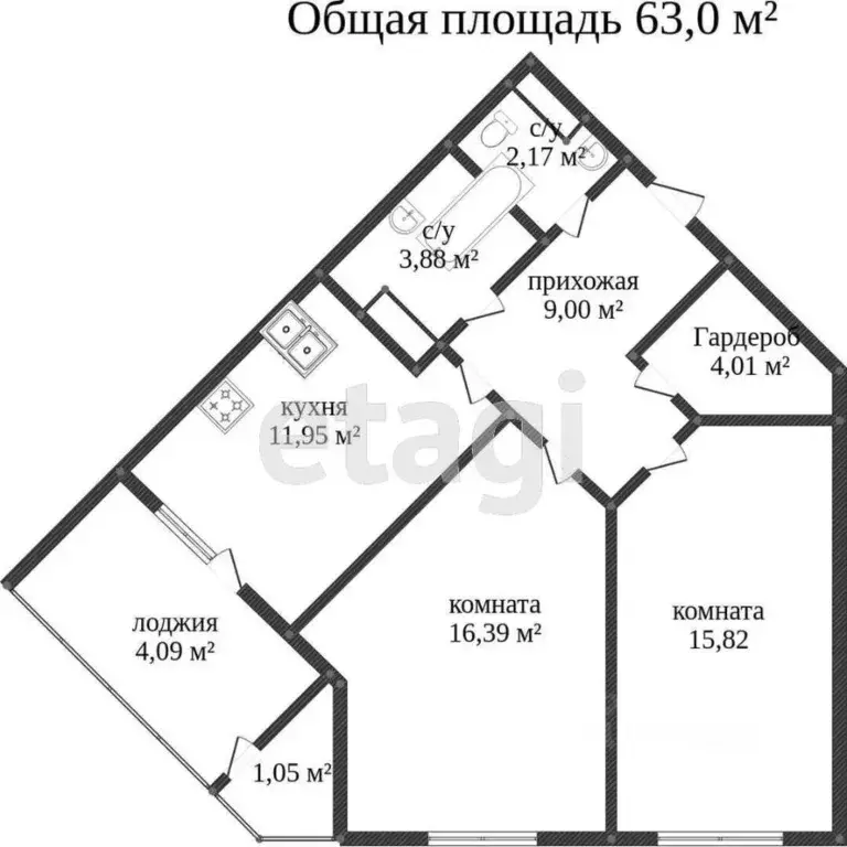 2-к кв. Ханты-Мансийский АО, Сургут Игоря Киртбая ул., 18 (63.1 м) - Фото 1
