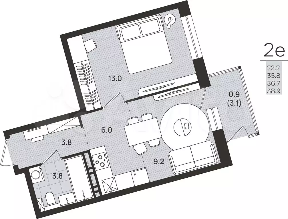 2-к. квартира, 36,7 м, 7/8 эт. - Фото 0