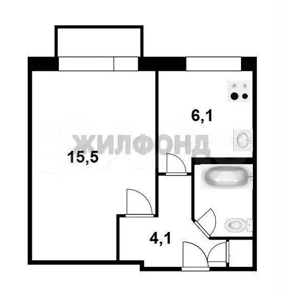 1-к. квартира, 28,7 м, 5/5 эт. - Фото 0