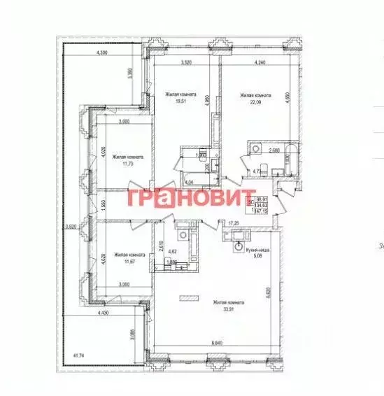 4-к кв. Новосибирская область, Новосибирск Фабричная ул., 65/3 (134.6 ... - Фото 1