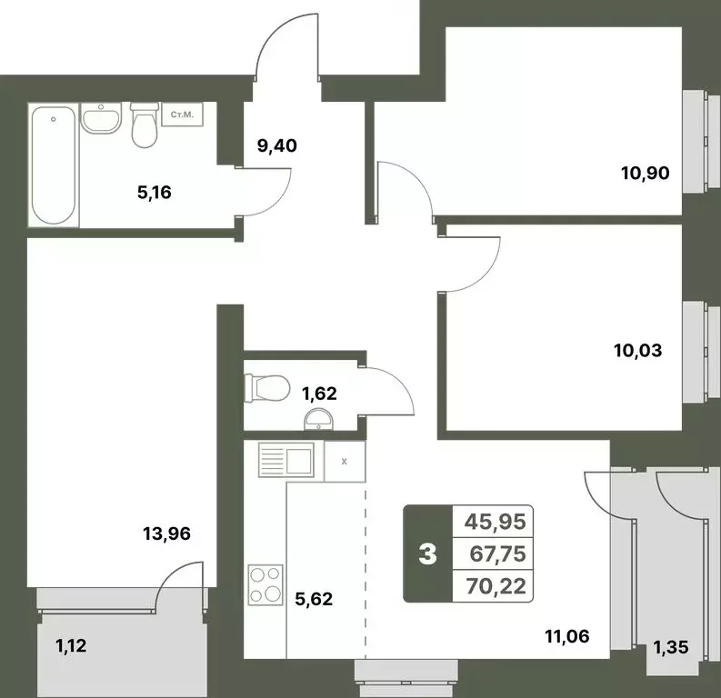 3-комнатная квартира: Уфимский район, село Миловка (70.22 м) - Фото 0