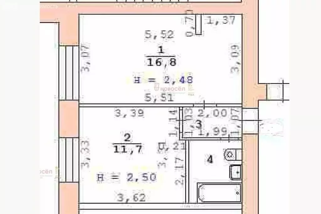 1к в -комнатной квартире (17 м) - Фото 1