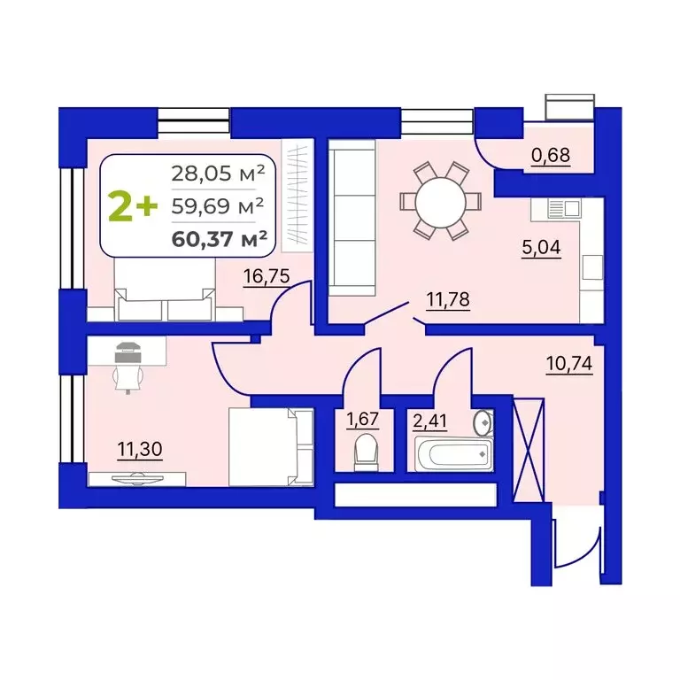 2-комнатная квартира: Уфа, Крестьянская улица, 33 (60.37 м) - Фото 1