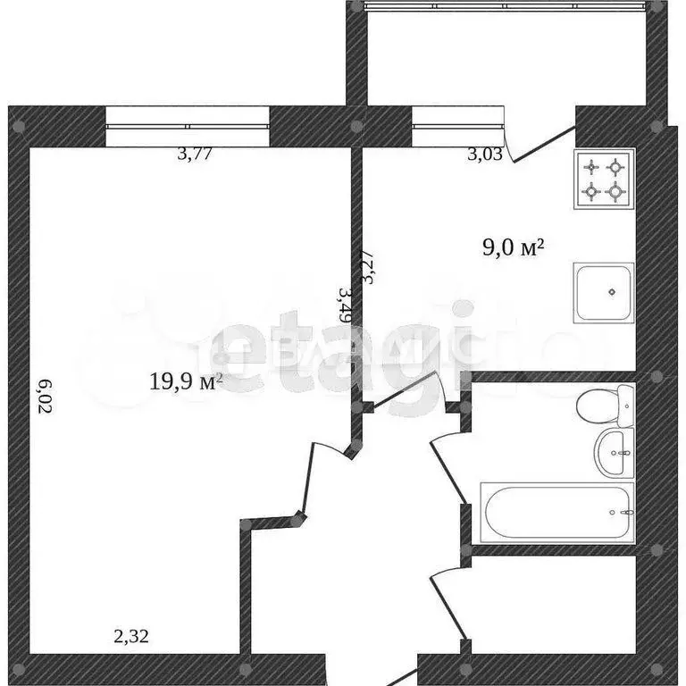 1-к. квартира, 36,6 м, 7/7 эт. - Фото 0