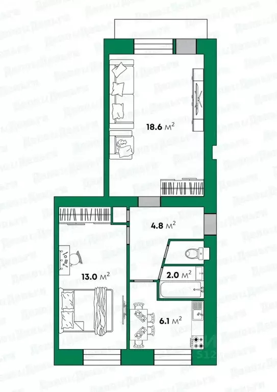 2-к кв. Кировская область, Киров ул. Циолковского, 14 (45.9 м) - Фото 1