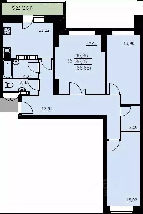 3-к кв. Ярославская область, Ярославль Красноборская ул., 38к3 (88.68 ... - Фото 1