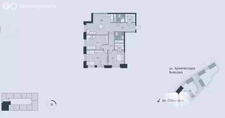 4-комнатная квартира: Москва, улица Архитектора Власова, 71к2 (102.2 ... - Фото 0