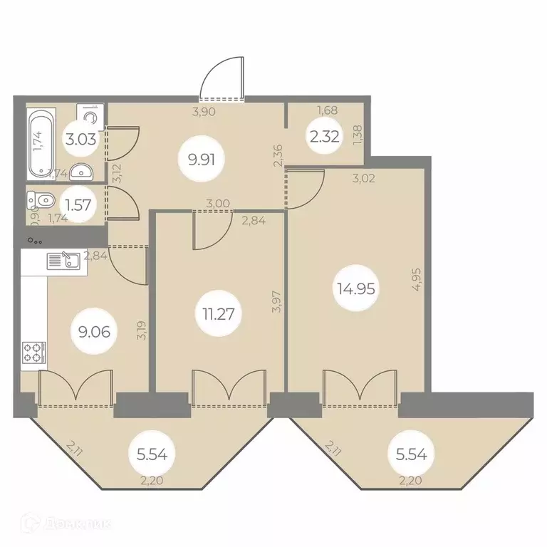 Продаётся 2-к квартира, 55.43 м - Фото 0