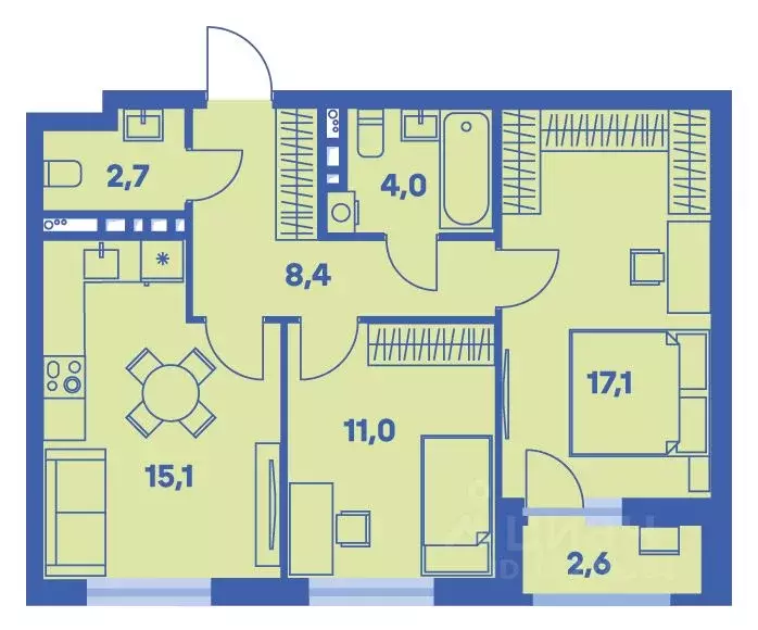 3-к кв. Пермский край, Пермь ул. Карпинского, 115 (59.6 м) - Фото 1