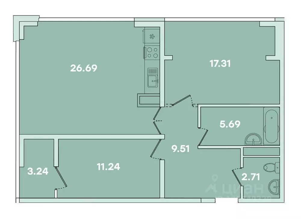 2-к кв. Иркутская область, Иркутск ул. Петрова, 16 (79.6 м) - Фото 0