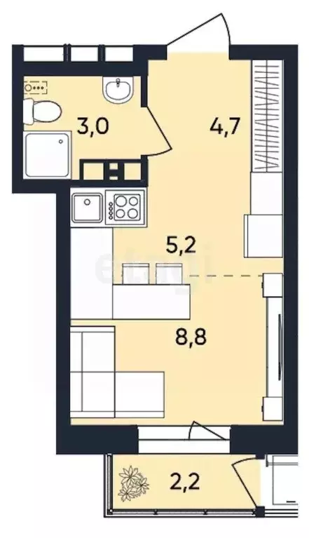 Студия Пермский край, Пермь Белозерская ул., 30А (23.0 м) - Фото 0