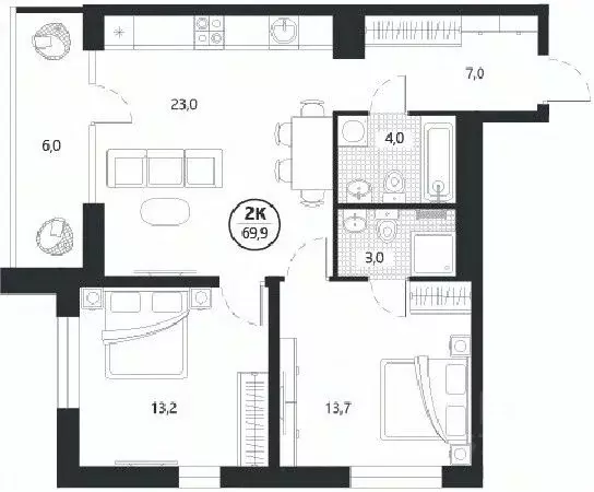 2-к кв. Тюменская область, Тюмень ул. Братьев Бондаревых, 5 (70.8 м) - Фото 0