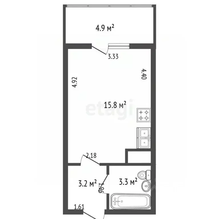Студия Санкт-Петербург ул. Русановская, 20к3 (22.3 м) - Фото 2