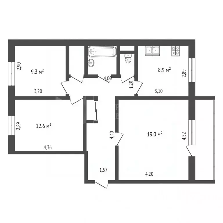 3-к кв. Тюменская область, Тюмень ул. Щербакова, 96А (67.0 м) - Фото 1