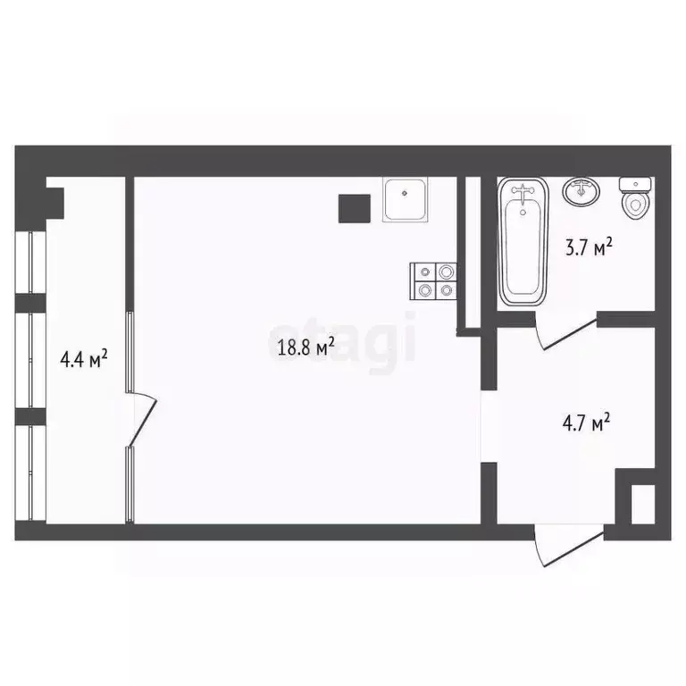 Студия Тюменская область, Тюмень ул. Чернышевского, 2Бк11 (32.1 м) - Фото 1