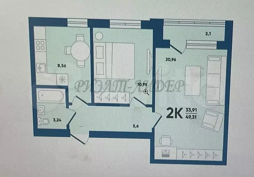 2-к. квартира, 49,7 м, 3/5 эт. - Фото 0