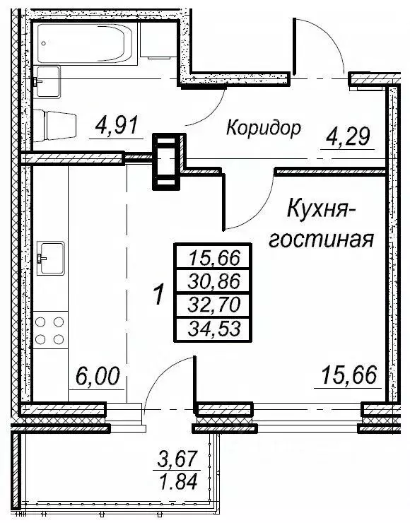 1-к кв. Хабаровский край, Хабаровск  (32.7 м) - Фото 0