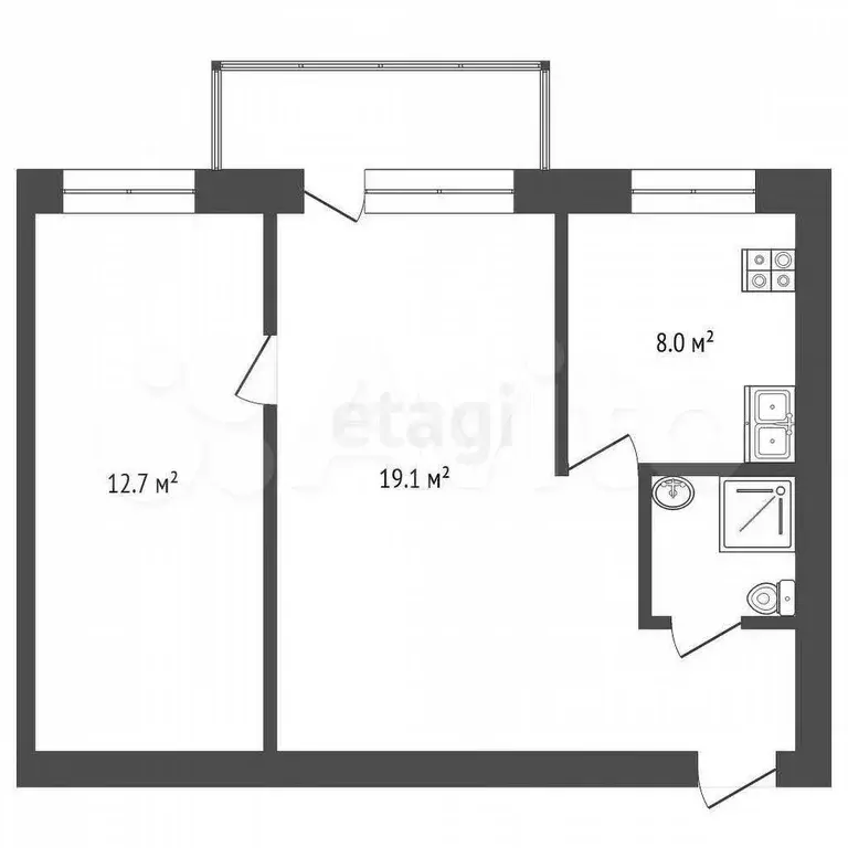 2-к. квартира, 44,5 м, 2/5 эт. - Фото 0