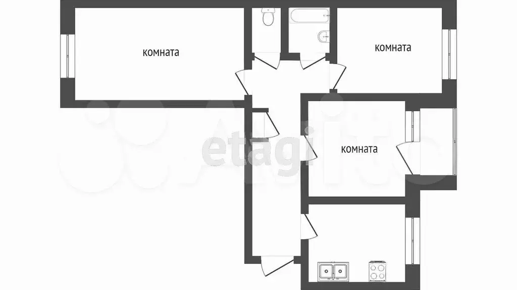 3-к. квартира, 60,7 м, 2/9 эт. - Фото 0