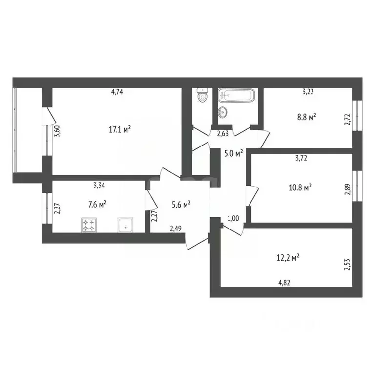 4-к кв. Амурская область, Благовещенск ул. Калинина, 110/4 (72.0 м) - Фото 2
