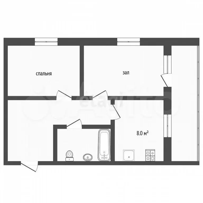 2-к. квартира, 45 м, 1/2 эт. - Фото 0