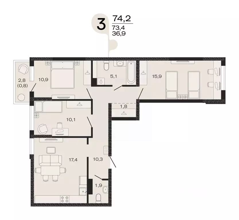 3-к кв. Краснодарский край, Новокубанск Капланово мкр, Эво жилой ... - Фото 1