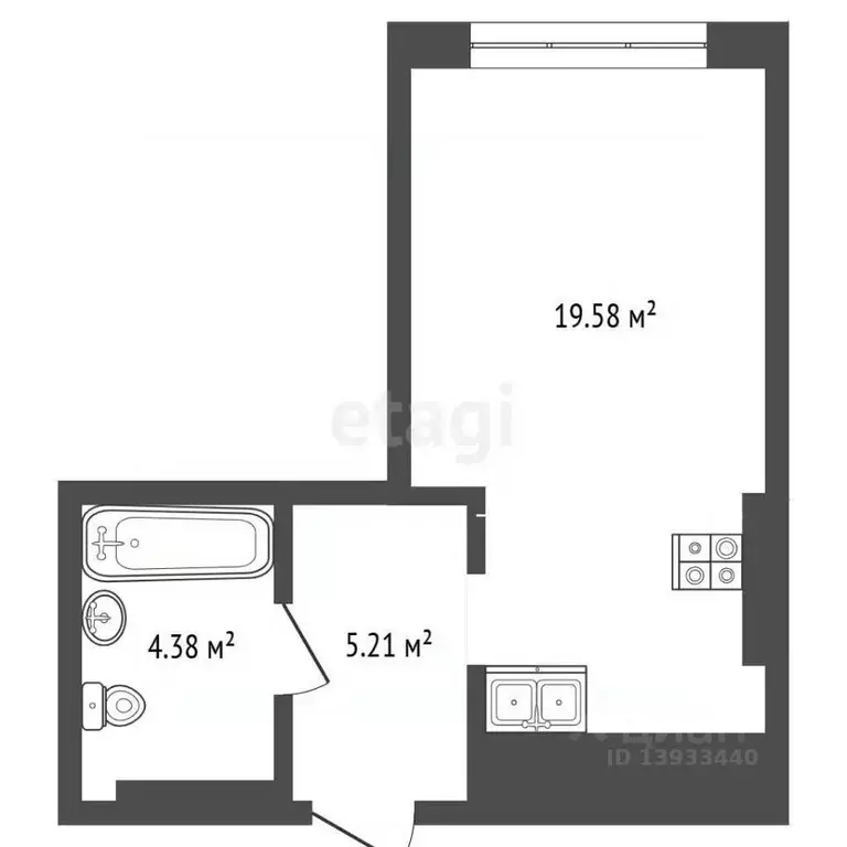 Студия Тюменская область, Тюмень ул. Вадима Бованенко, 7 (29.0 м) - Фото 2