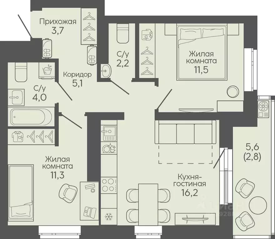 2-к кв. Волгоградская область, Волгоград Трехгорная ул., 27 (56.8 м) - Фото 1