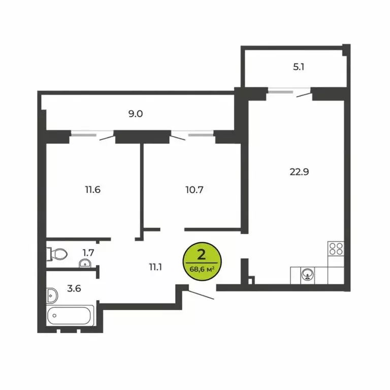 2-комнатная квартира: Брянск, улица Ильи Иванова, 3А (68.6 м) - Фото 0