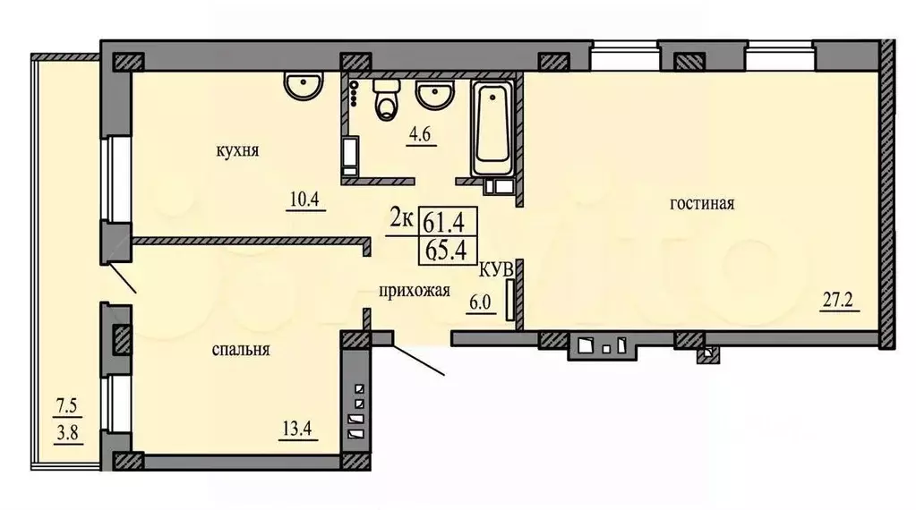 2-к кв. Забайкальский край, Чита Северный мкр, 49 (65.0 м) - Фото 1