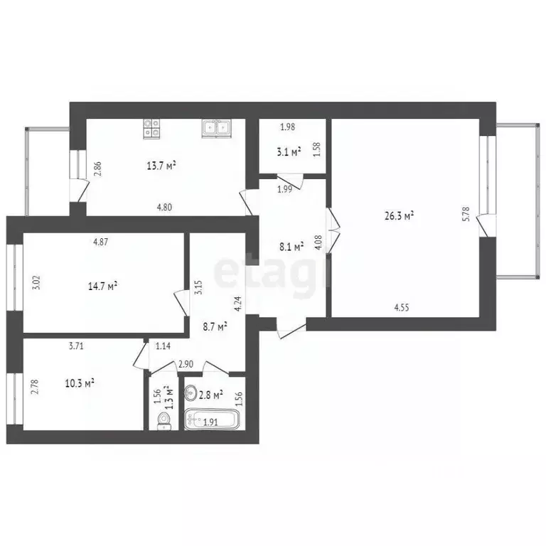 3-к кв. Тюменская область, Тюмень 6-й мкр, ул. Валерии Гнаровской, ... - Фото 2