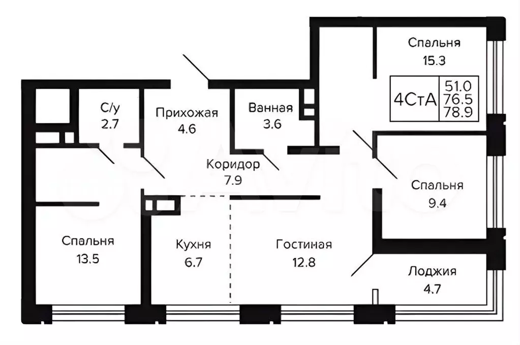 4-к. квартира, 78,9 м, 2/8 эт. - Фото 0