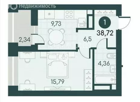 1-комнатная квартира: Курган, ЖК Малиновые высоты (38.72 м) - Фото 0