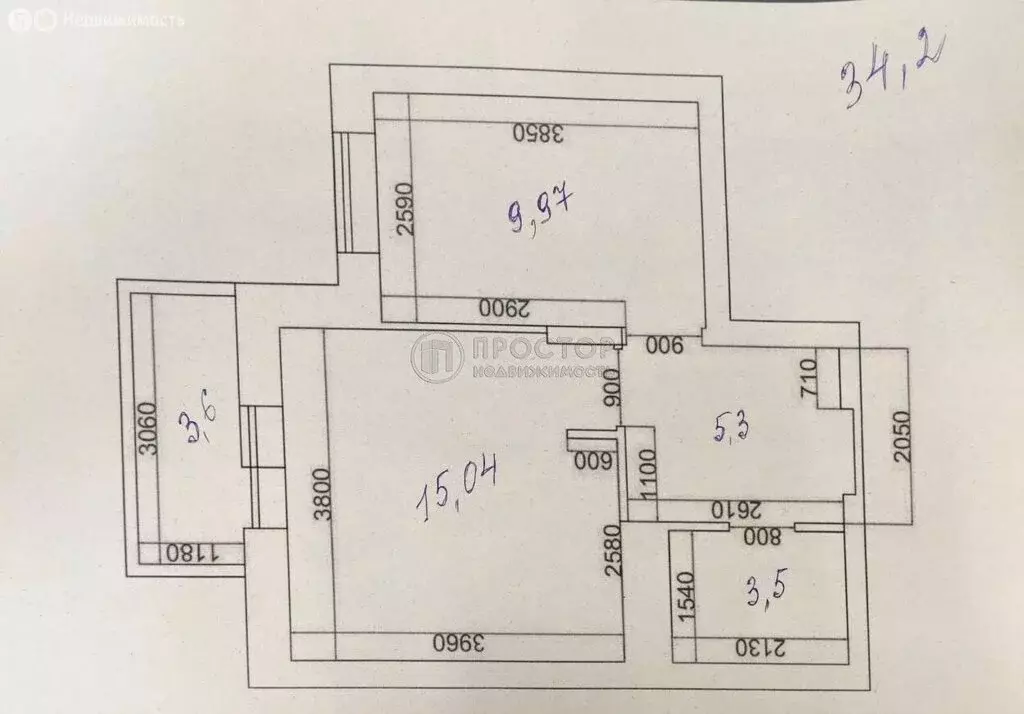 2-комнатная квартира: село Лайково, микрорайон Город-Событие, 64 (34.2 ... - Фото 1