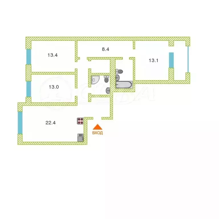 3-к кв. Тюменская область, Тюмень ул. Разведчика Кузнецова, 16/1 (95.6 ... - Фото 2