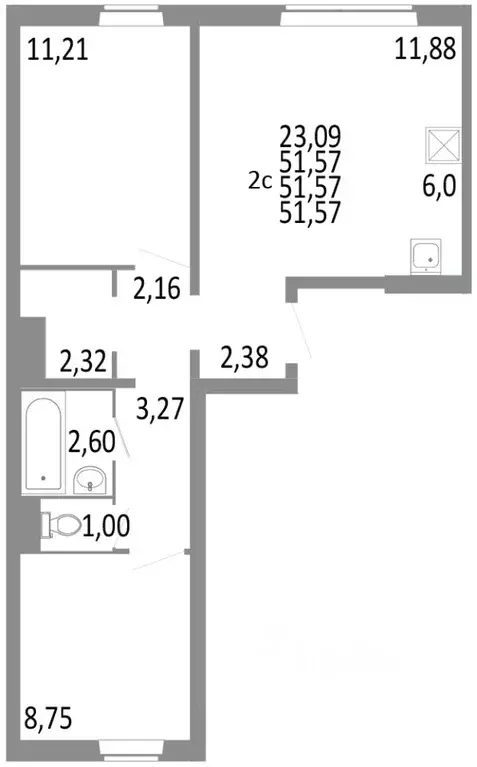 2-к кв. Челябинская область, Челябинск ул. Блюхера, 125Б (51.57 м) - Фото 0