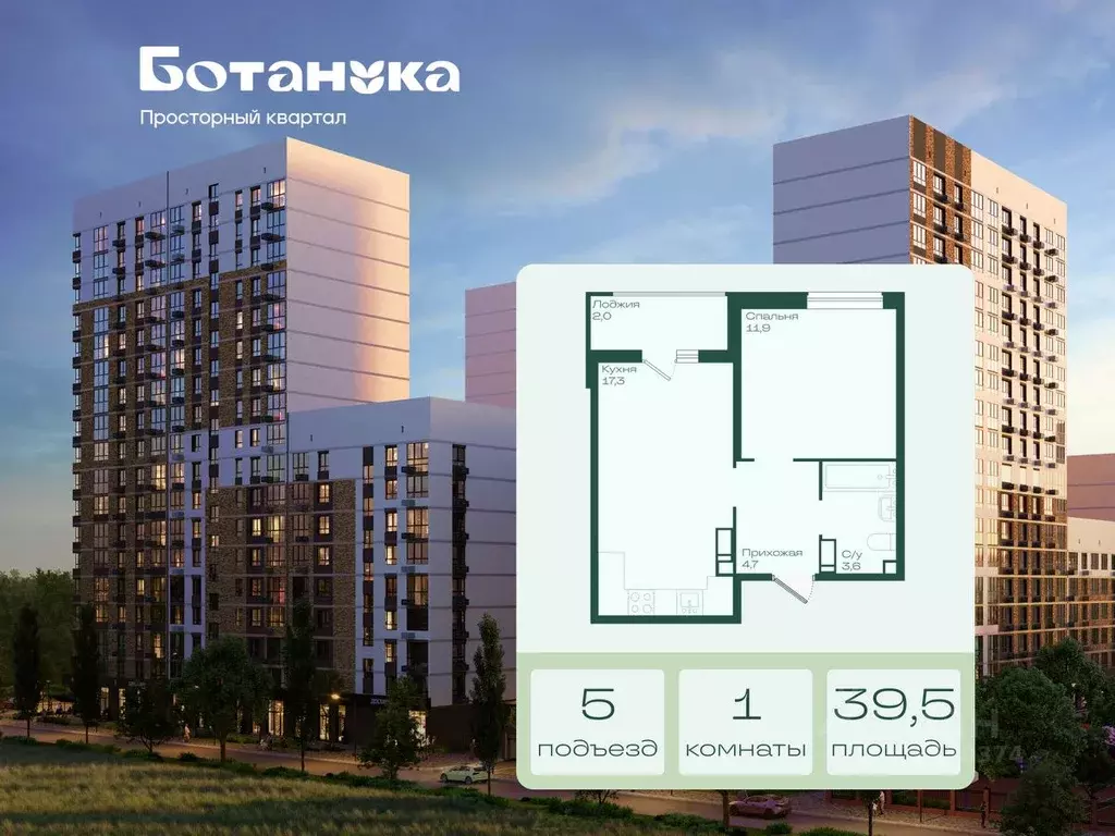 1-к кв. Краснодарский край, Краснодар Ботаника жилой комплекс (39.5 м) - Фото 2