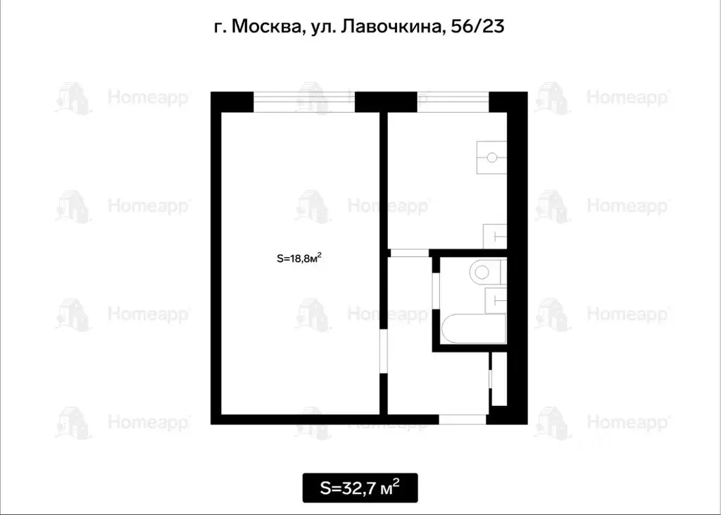 1-к кв. Москва ул. Лавочкина, 56/23 (32.7 м) - Фото 1