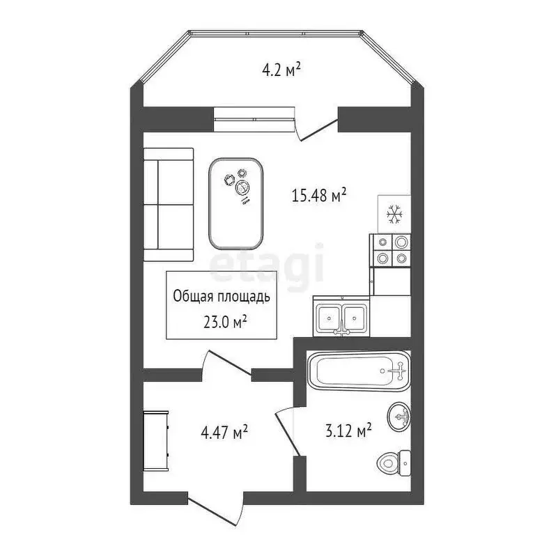 Квартира-студия: Новосибирск, Волховская улица, 31 (23 м) - Фото 0