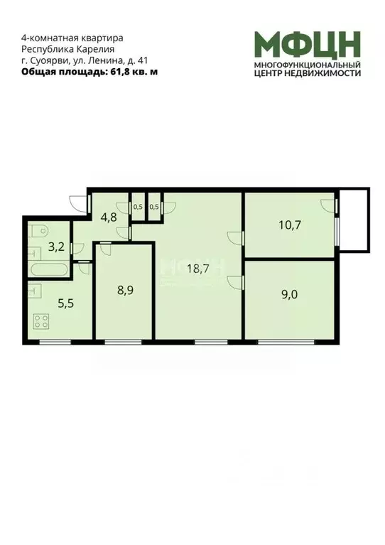 4-к кв. Карелия, Суоярви ул. Ленина, 41 (61.8 м) - Фото 2