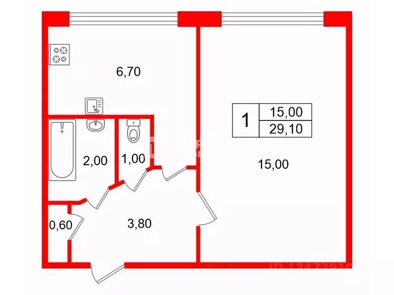 1-к кв. Санкт-Петербург ул. Дыбенко, 11К1 (29.1 м) - Фото 1