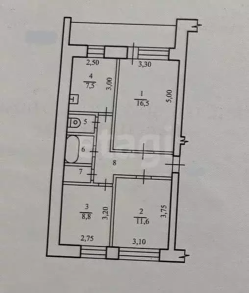 Квартира, 3 комнаты, 58.1 м - Фото 1