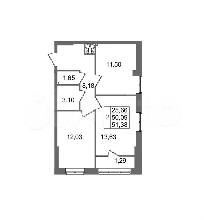 2-к. квартира, 51,4 м, 8/8 эт. - Фото 0