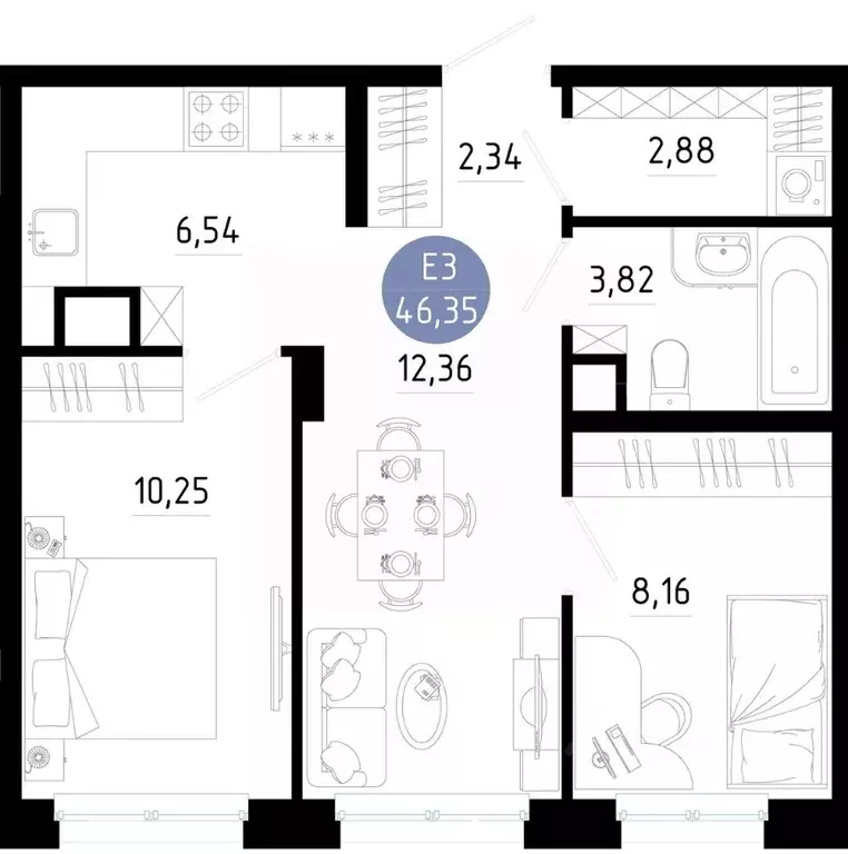 2-к кв. Рязанская область, Рязань 9-10-й кв-л,  (46.35 м) - Фото 0