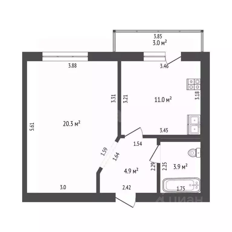 1-к кв. Башкортостан, Стерлитамак просп. Октября, 87 (39.0 м) - Фото 1