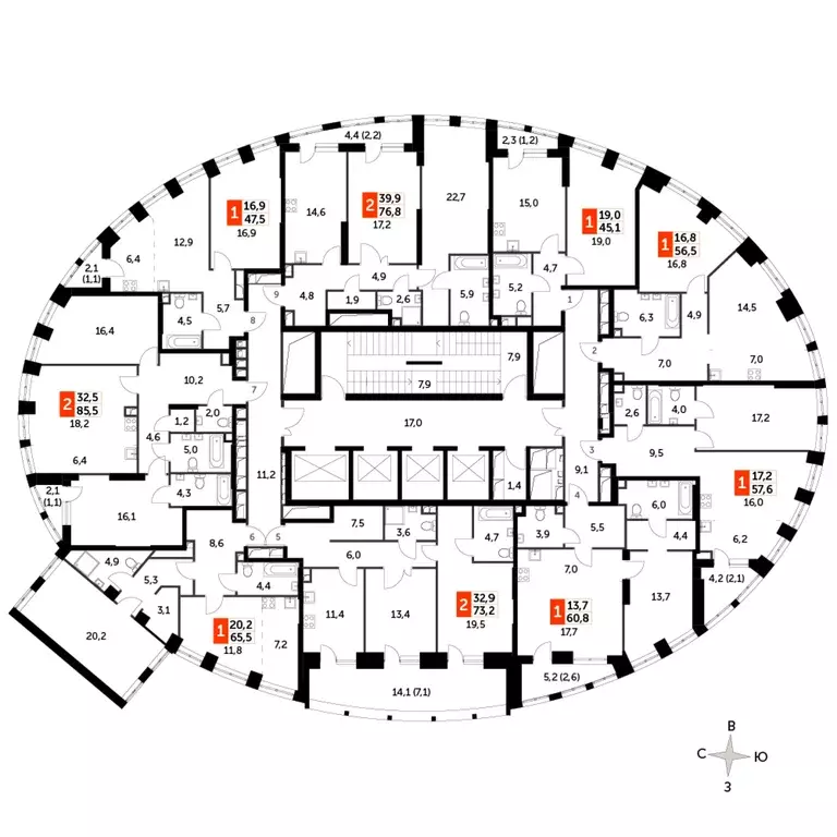 1-к кв. Москва Сидней Сити жилой комплекс, к2/2 (65.4 м) - Фото 1