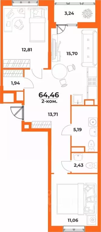 2-к кв. Хабаровский край, Хабаровск Воронежская ул. (64.46 м) - Фото 0